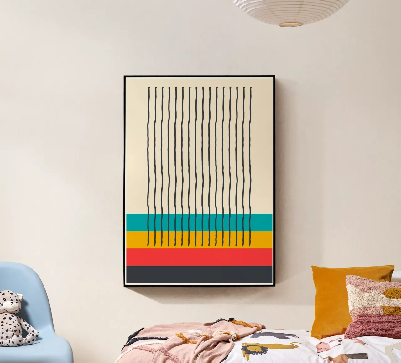 Mid-Century Modern Linee verticali astratte | Teal Mustard Re plexiglass da Grungeo
