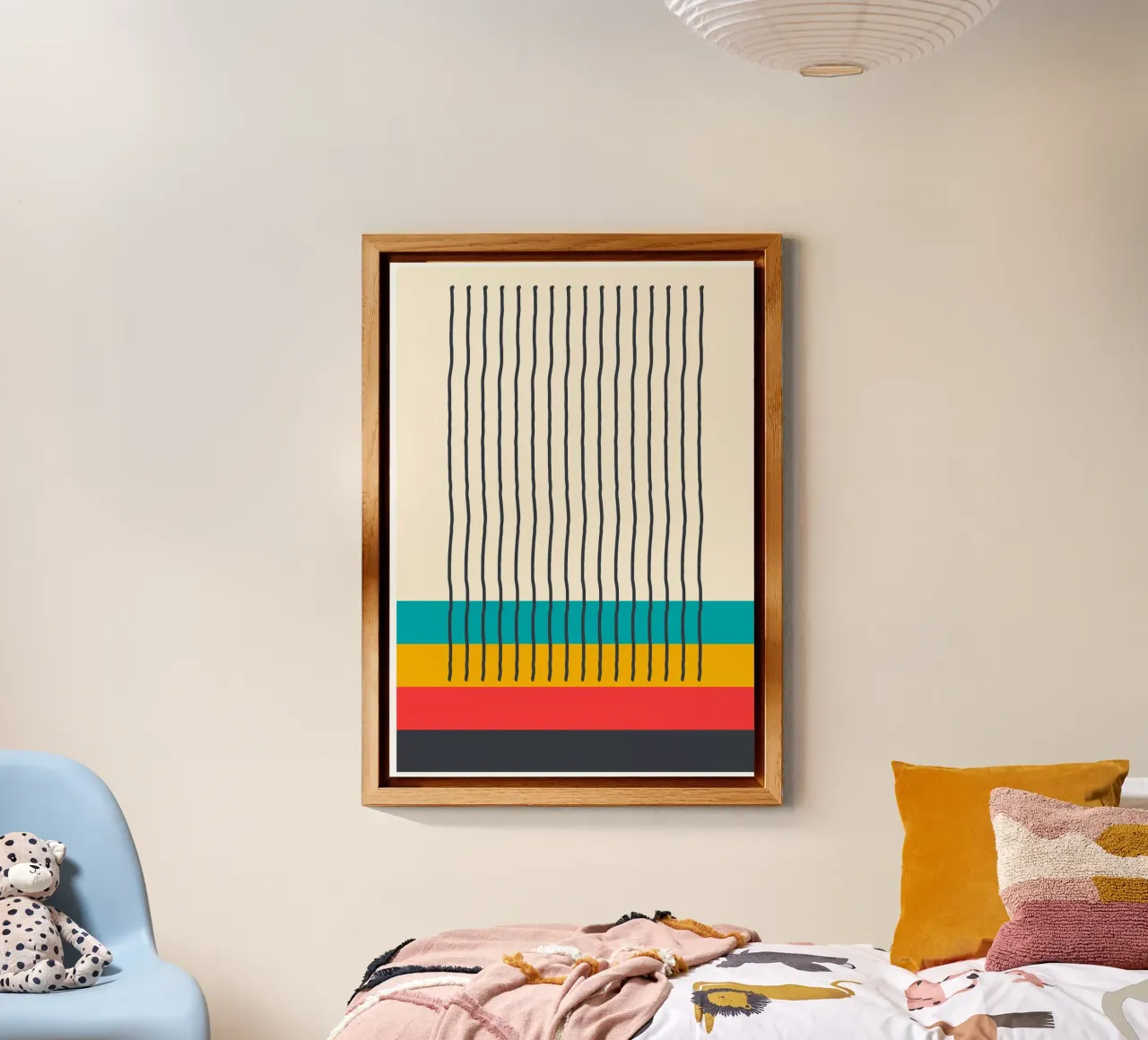 Mid-Century Modern Linee verticali astratte | Teal Mustard Re alluminio dibond da Grungeo