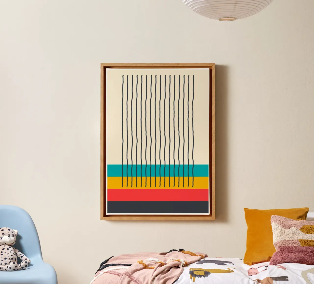 Modern Mid-Century Abstract Vertical Lines | Teal Mustard Re lienzo de Grungeo