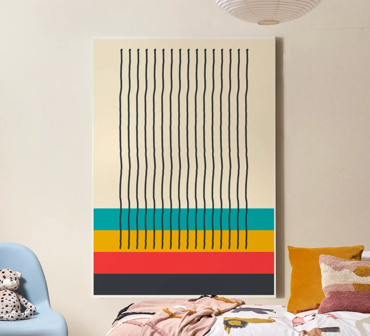Modern Mid-Century Abstract Vertical Lines | Teal Mustard Re lienzo de Grungeo