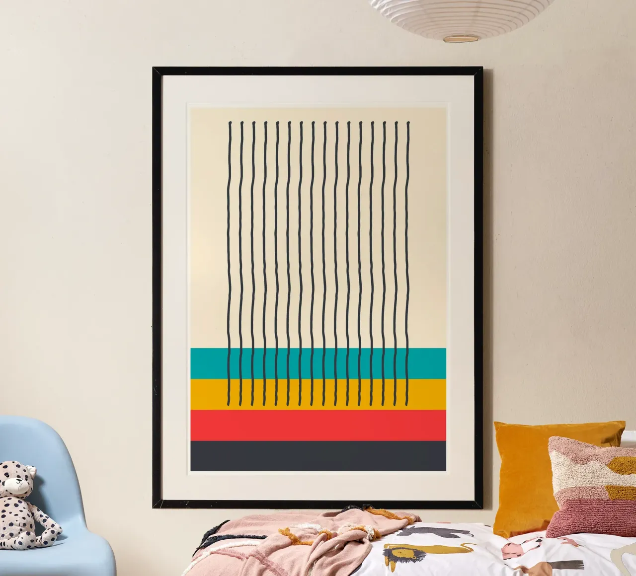 Mid-Century Moderne Abstracte Verticale Lijnen | Wintertaling Mosterd Re hahnemühle van Grungeo