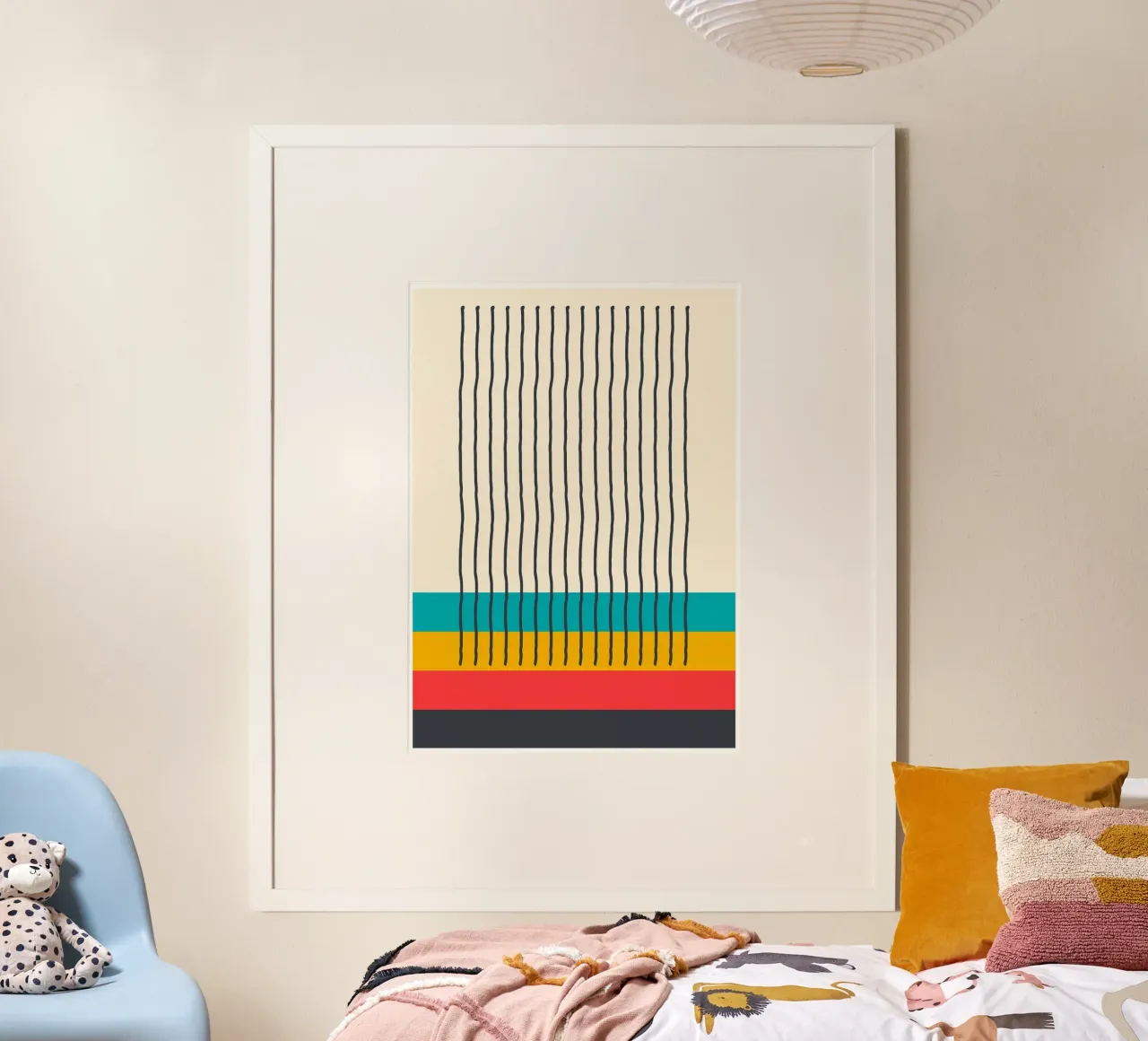 Mid-Century Moderne Abstracte Verticale Lijnen | Wintertaling Mosterd Re hahnemühle van Grungeo