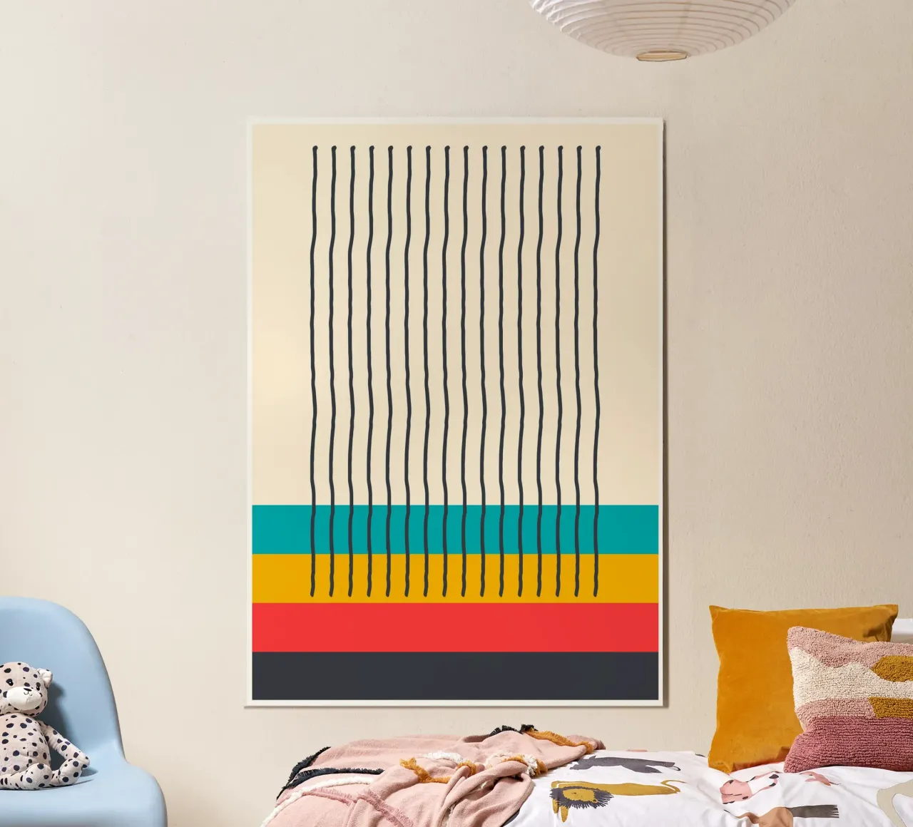 Mid-Century Moderne Abstracte Verticale Lijnen | Wintertaling Mosterd Re hahnemühle van Grungeo