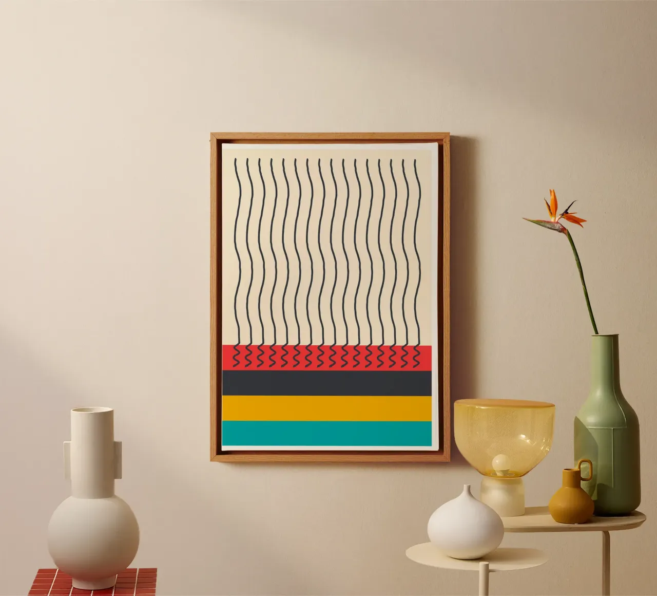 Modern Mid-Century Wavy Lines Abstract Color Block Print lienzo de Grungeo