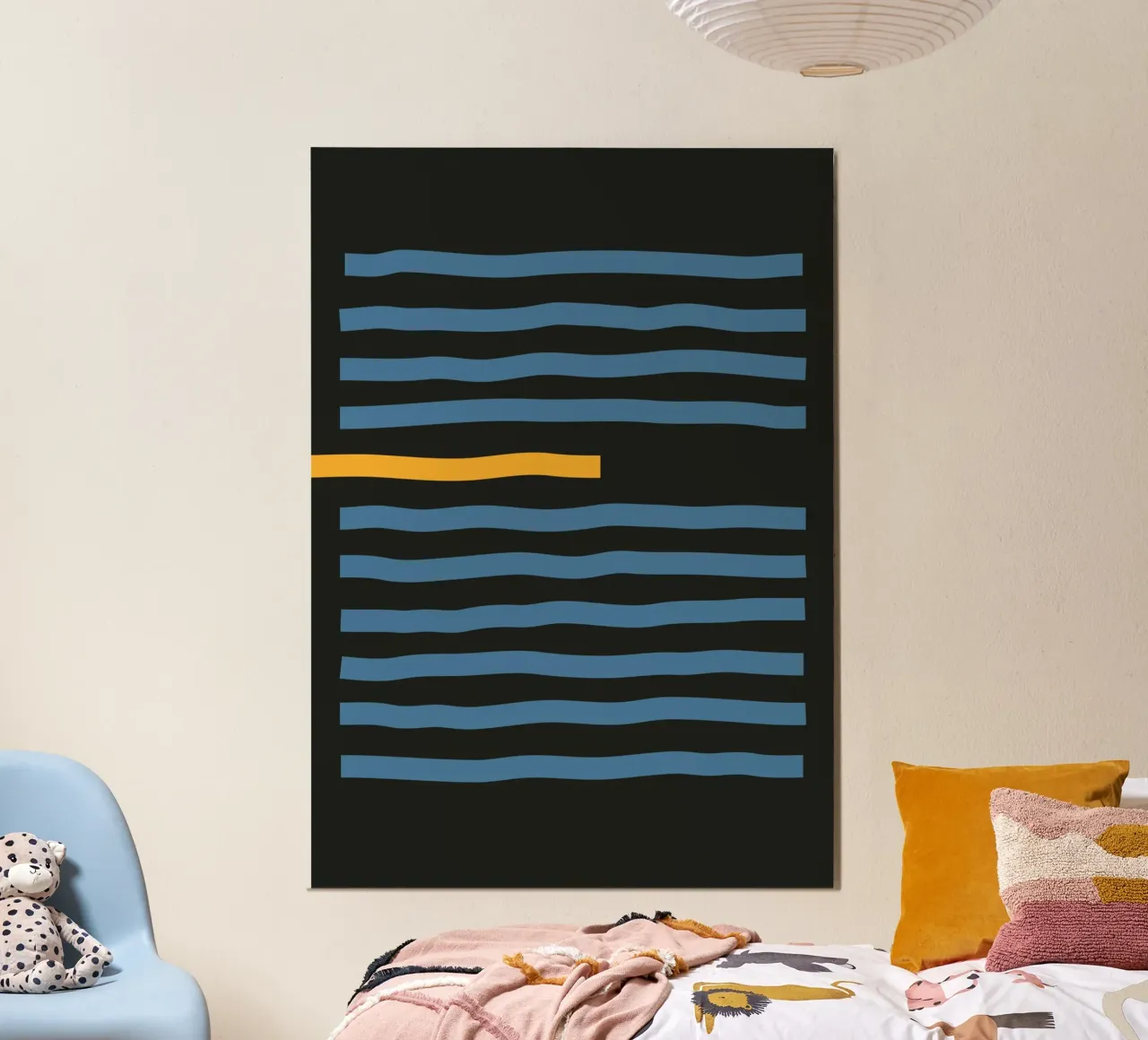 Linee blu astratte Stampa minimalista scura di metà secolo carta hahnemühle da Grungeo
