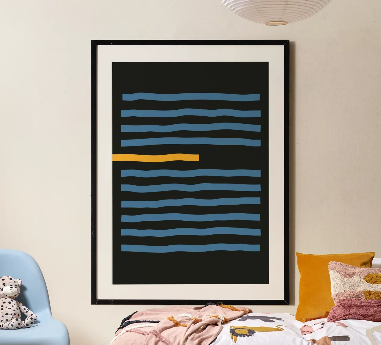 Linee blu astratte Stampa minimalista scura di metà secolo carta hahnemühle da Grungeo