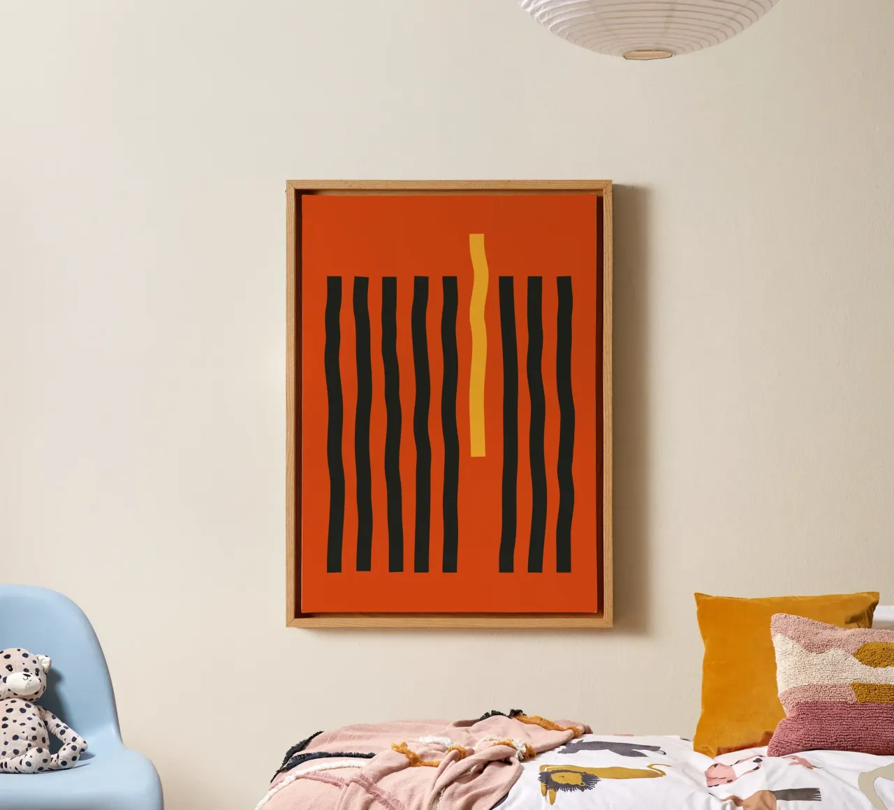 Rayures verticales abstraites Orange Noir Minimalist Print toile de Grungeo