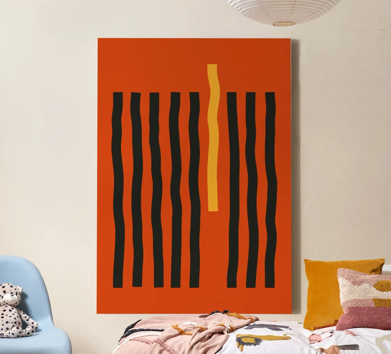 Rayures verticales abstraites Orange Noir Minimalist Print toile de Grungeo