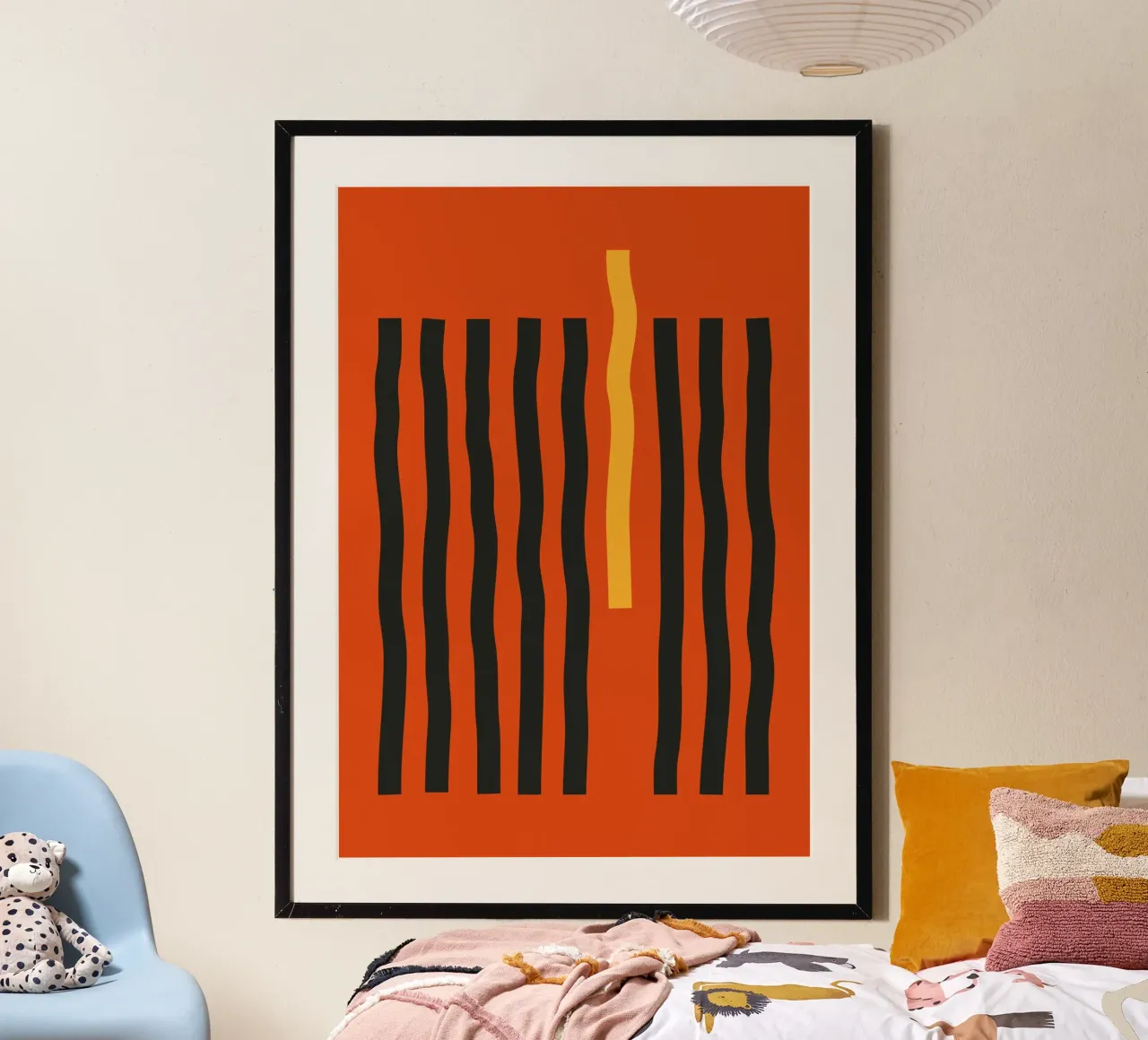 Stampa minimalista astratta a righe verticali arancione e nero carta hahnemühle da Grungeo