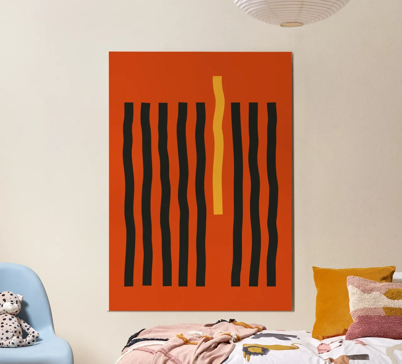 Stampa minimalista astratta a righe verticali arancione e nero carta hahnemühle da Grungeo