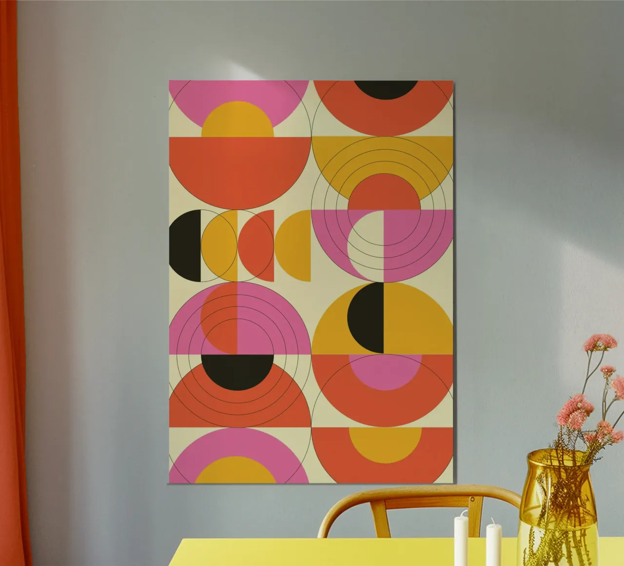 70s Modello astratto geometrico a cerchi | Mid-Century Groovy carta hahnemühle da Grungeo