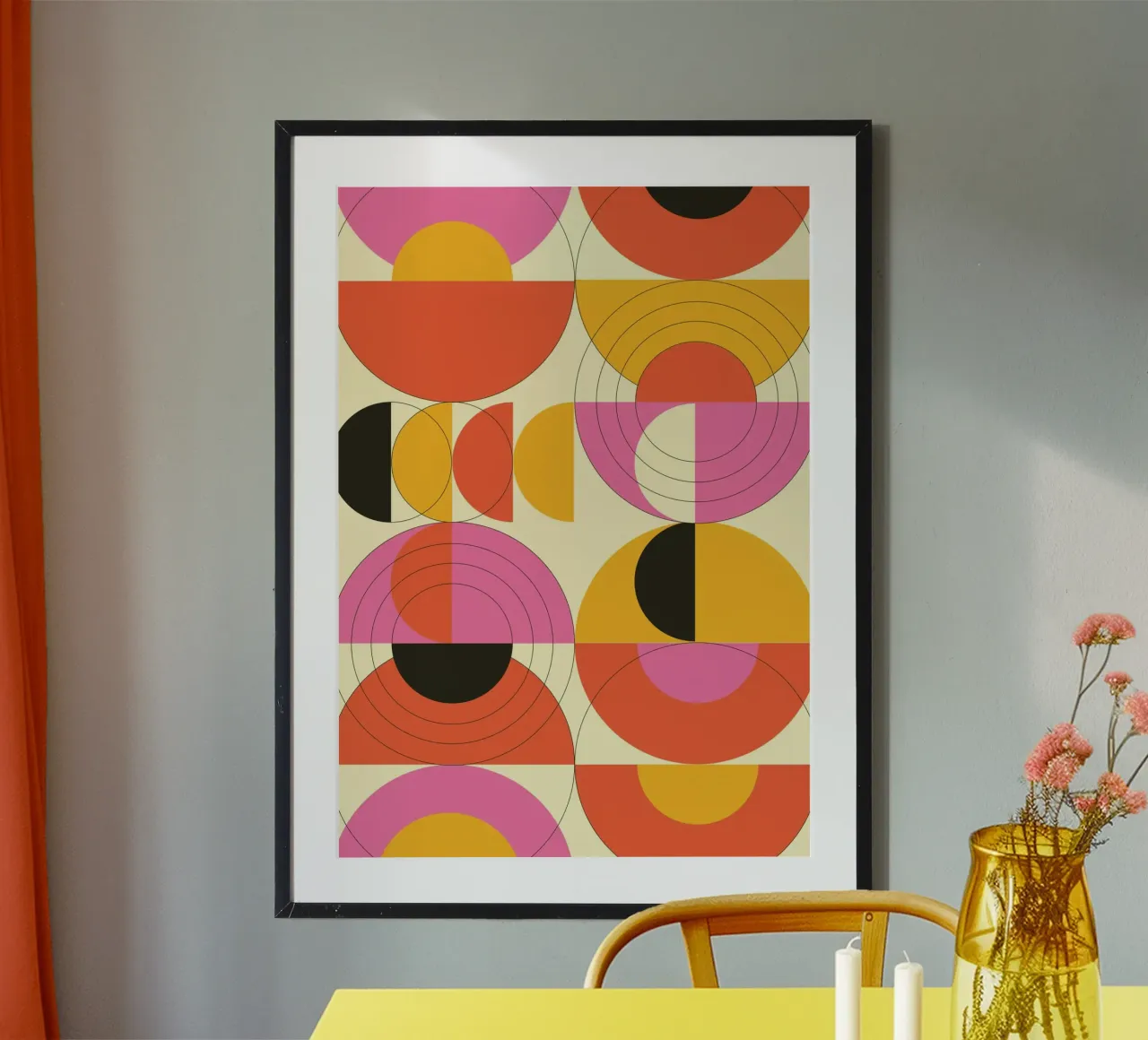 70s Modello astratto geometrico a cerchi | Mid-Century Groovy carta hahnemühle da Grungeo