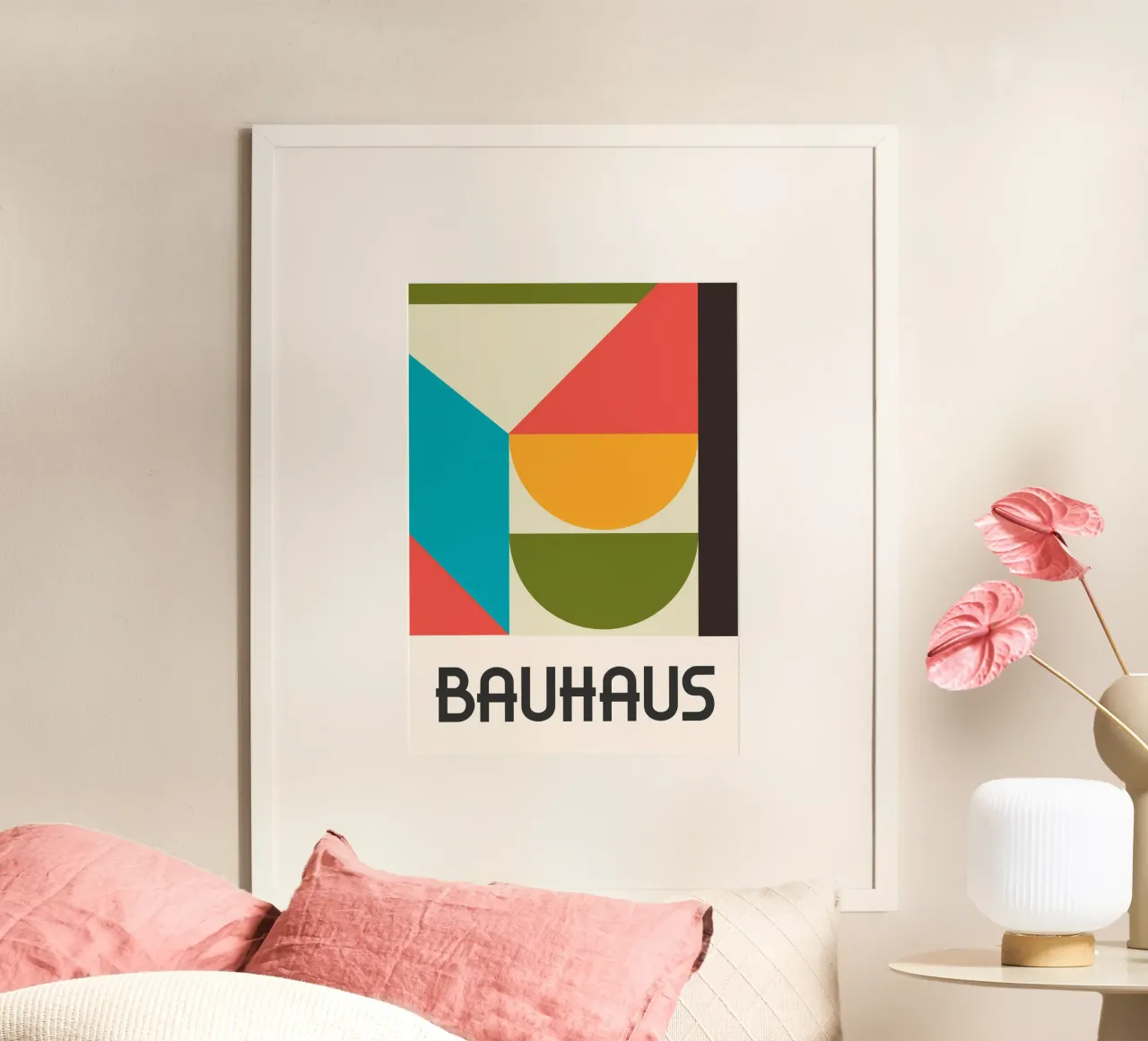Bauhaus Color Block Geometric Mid-Century Abstract Print (imprimé abstrait géométrique du milieu du siècle) hahnemühle de Grungeo