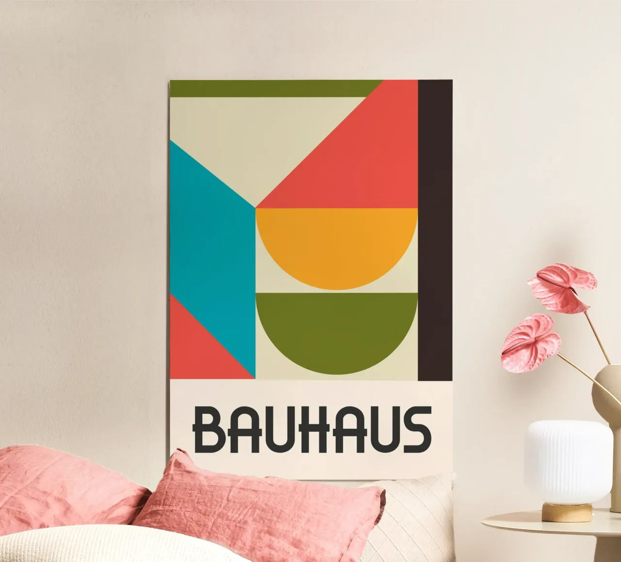 Bauhaus Color Block Geometric Mid-Century Abstract Print (imprimé abstrait géométrique du milieu du siècle) hahnemühle de Grungeo
