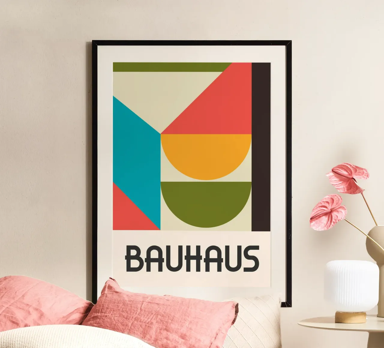 Bauhaus Color Block Geometric Mid-Century Abstract Print (imprimé abstrait géométrique du milieu du siècle) hahnemühle de Grungeo