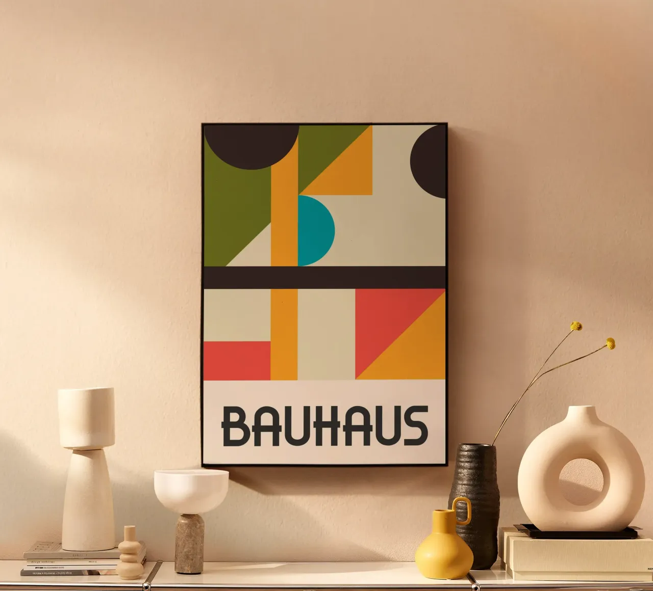 Bauhaus Geometric Shapes Complex Abstract Color Print metacrilato de Grungeo