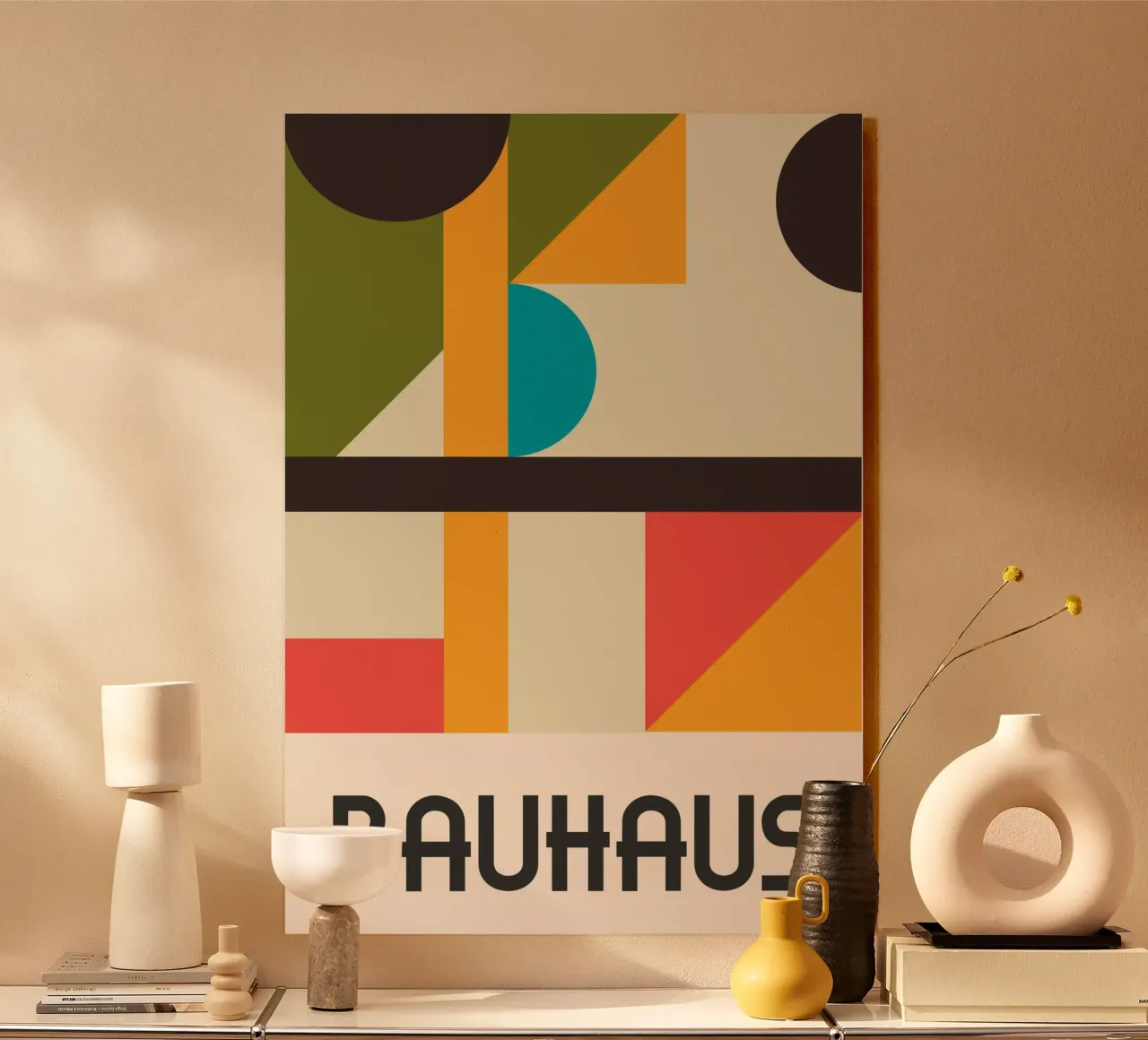 Bauhaus Geometric Shapes Complex Abstract Color Print metacrilato de Grungeo