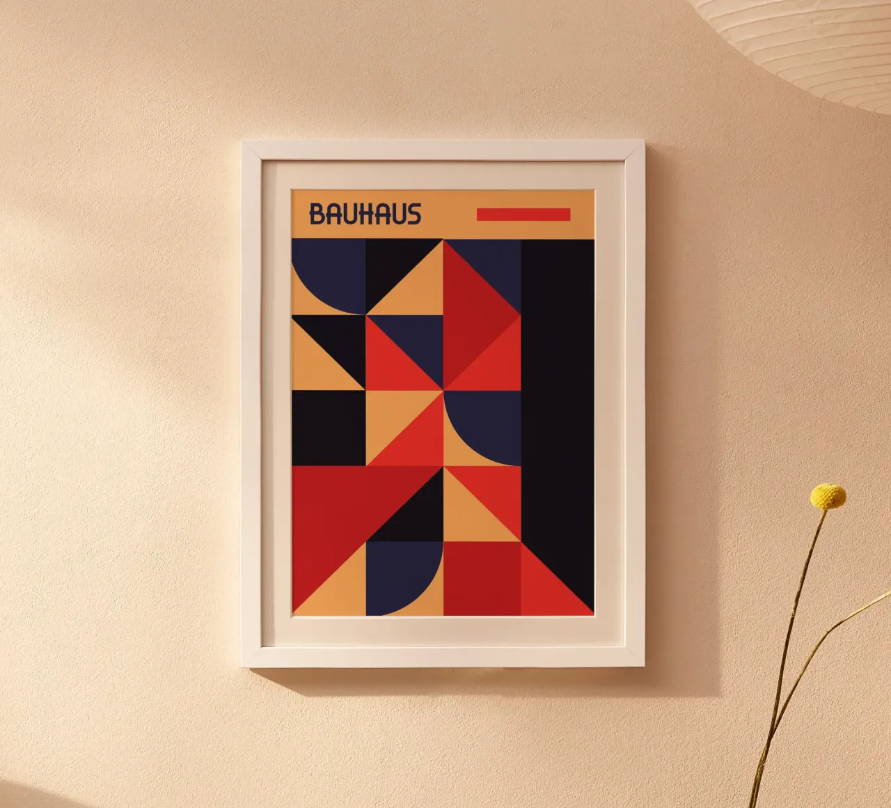 Bauhaus Geometric Shapes Navy Red Abstract Art Print hahnemühle de Grungeo