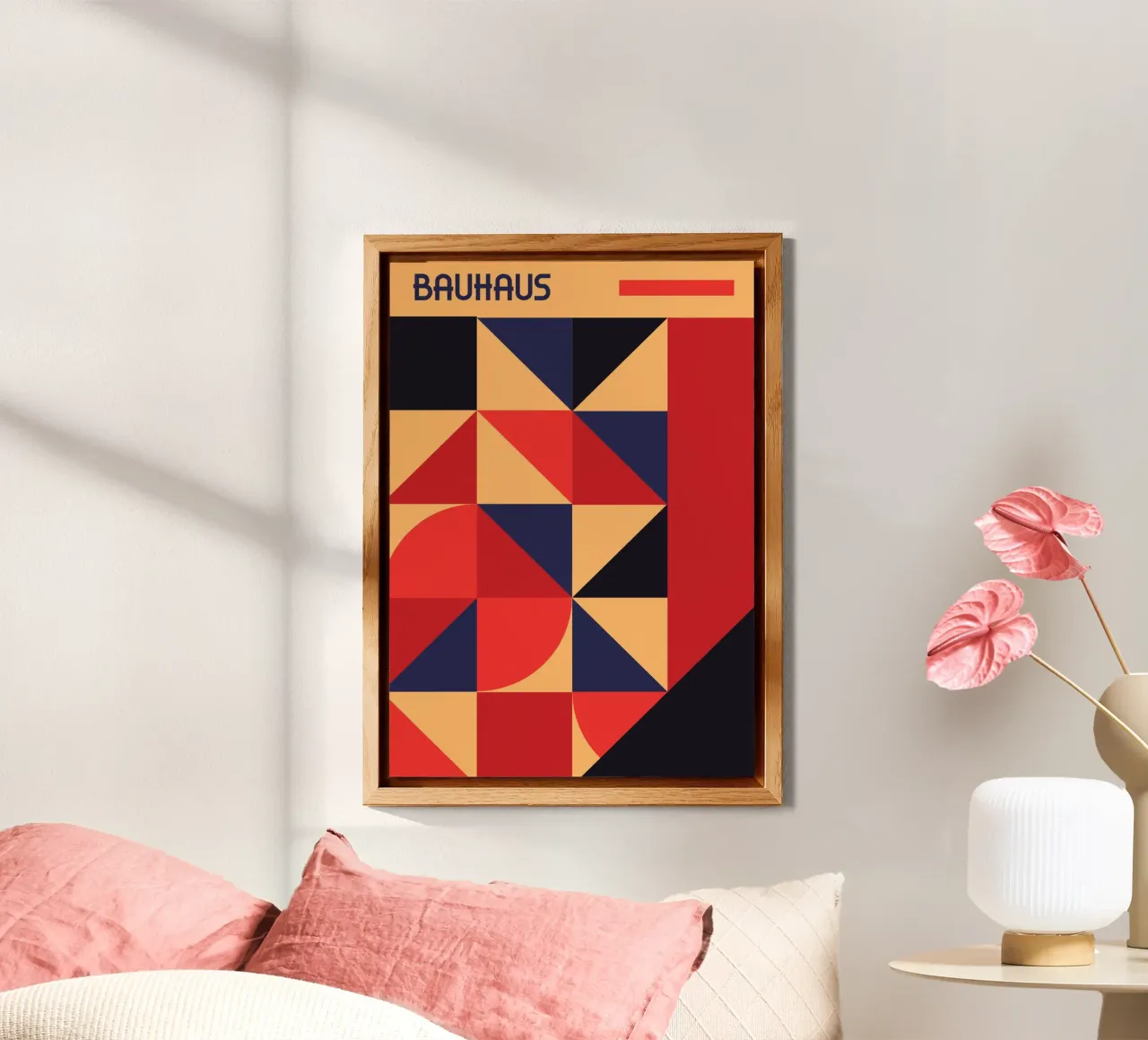 Bauhaus Geometric Shapes Red Navy Minimalist Abstract Print alu-dibond by Grungeo