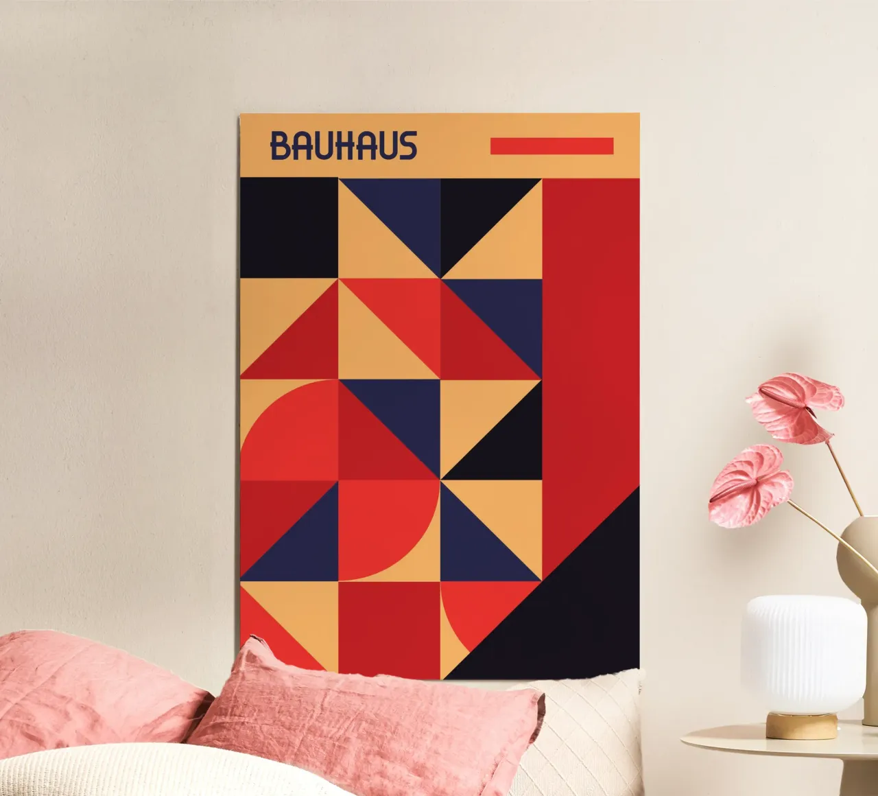 Bauhaus Geometric Shapes Red Navy Minimalist Abstract Print alu-dibond by Grungeo