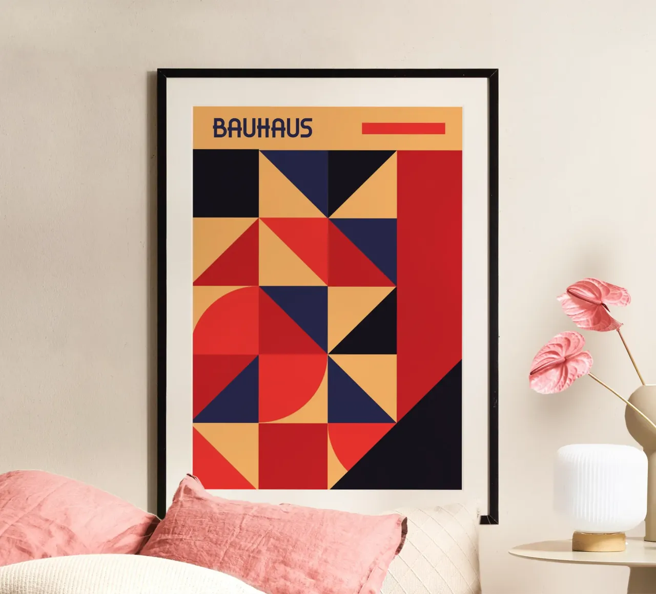 Bauhaus Geometric Shapes Red Navy Minimalist Abstract Print hahnemühle by Grungeo