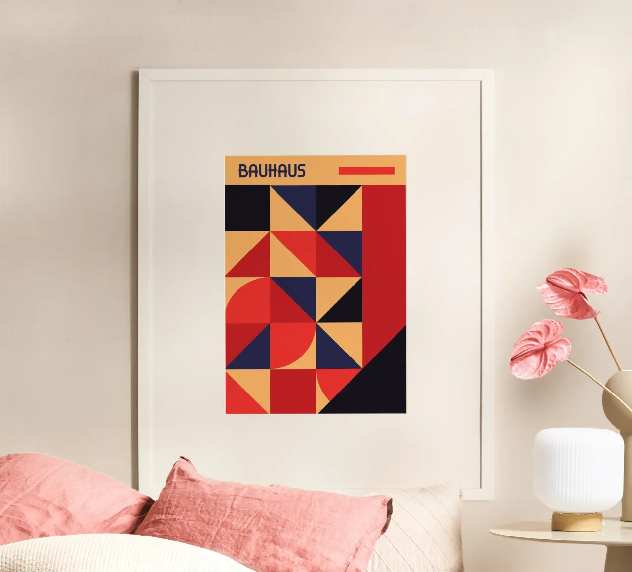 Bauhaus Geometric Shapes Red Navy Minimalist Abstract Print hahnemühle by Grungeo