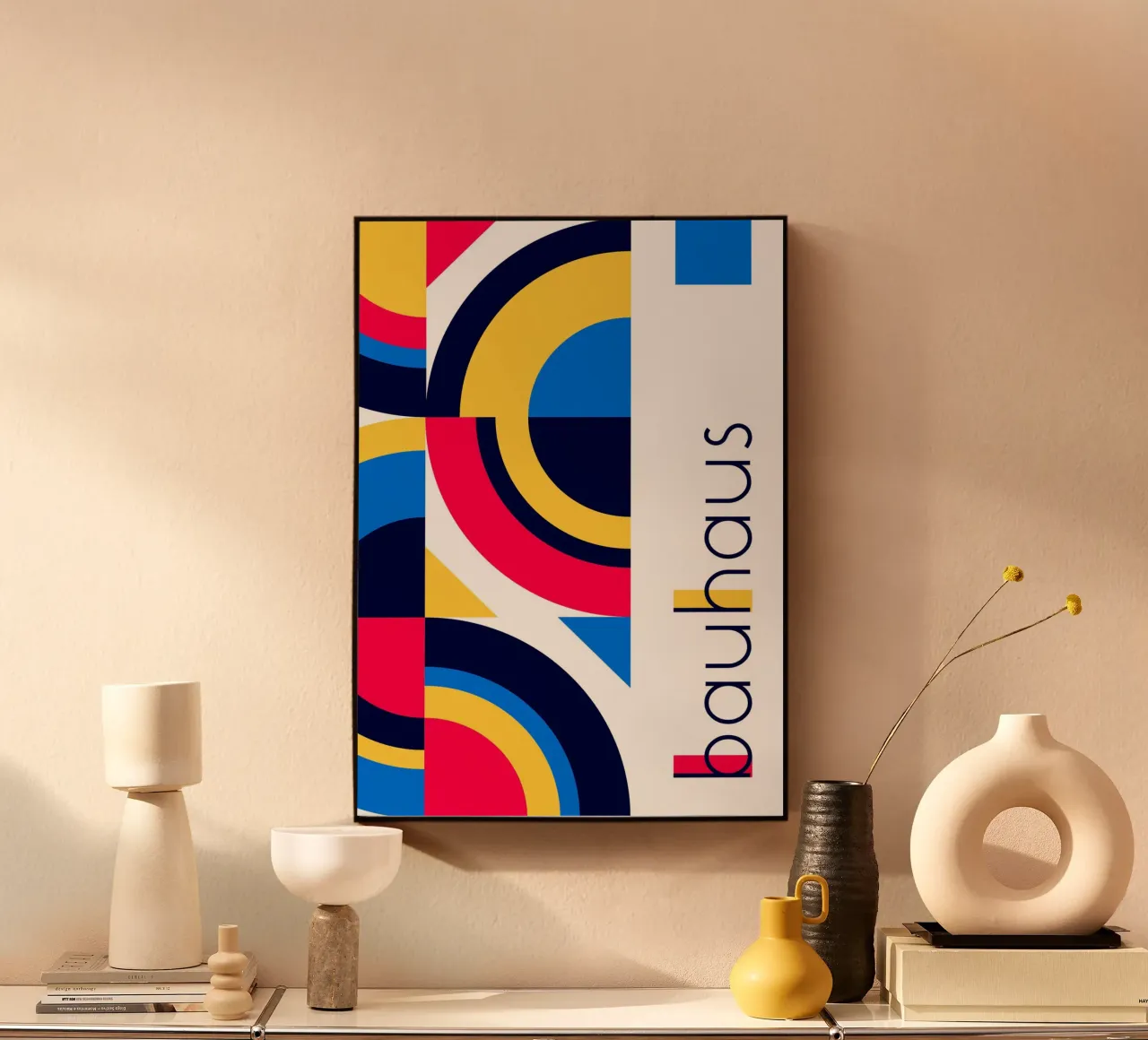 Bauhaus Color Primario Cuadrícula Abstracta | Geométrica Mediados de Siglo metacrilato de Grungeo