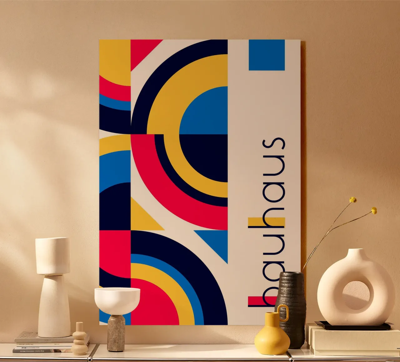Bauhaus Color Primario Cuadrícula Abstracta | Geométrica Mediados de Siglo metacrilato de Grungeo