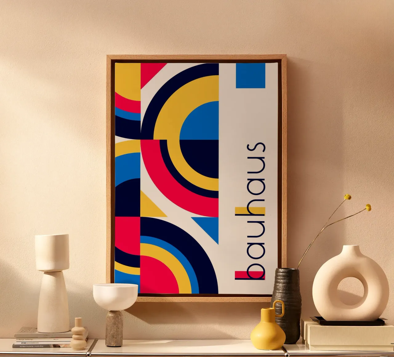 Bauhaus Primaire Kleur Abstract Raster | Geometrisch Midden Eeuw canvas van Grungeo