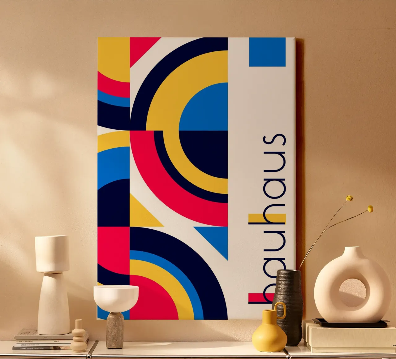 Bauhaus Primaire Kleur Abstract Raster | Geometrisch Midden Eeuw canvas van Grungeo