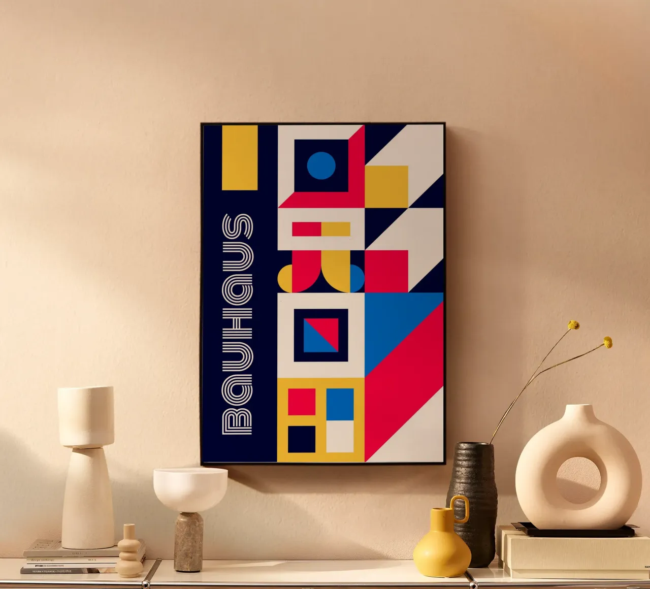 Bauhaus Primary Colors Geometric Abstract Layered Print (imprimé géométrique abstrait) plexiglas de Grungeo