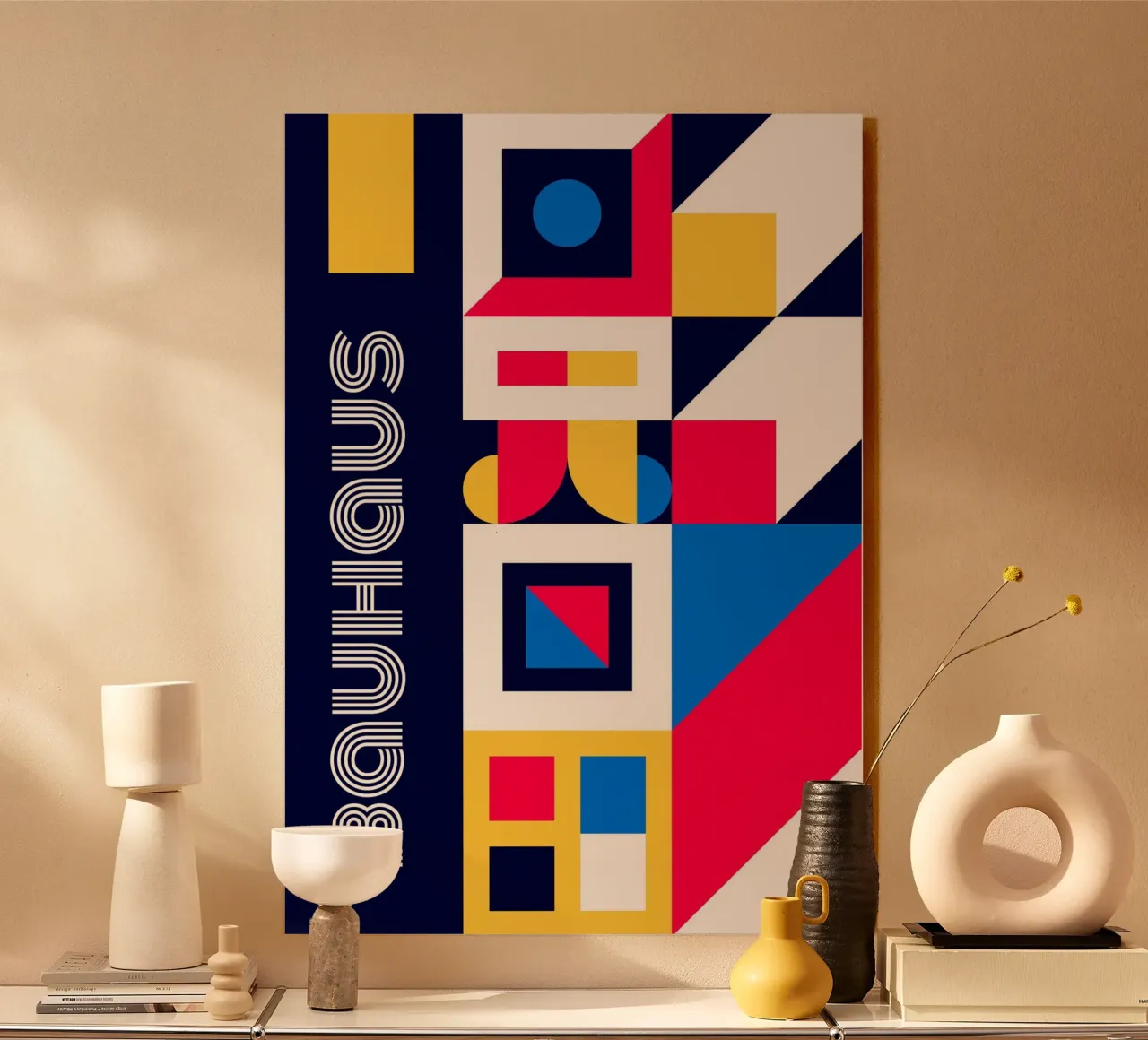 Bauhaus Primary Colors Geometric Abstract Layered Print (imprimé géométrique abstrait) plexiglas de Grungeo