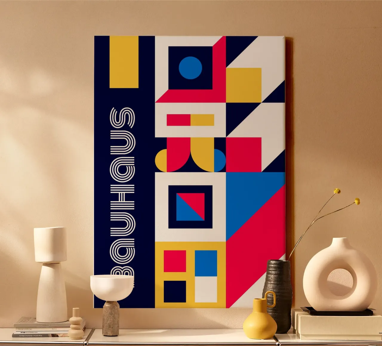 Bauhaus Primary Colors Geometric Abstract Layered Print canvas by Grungeo