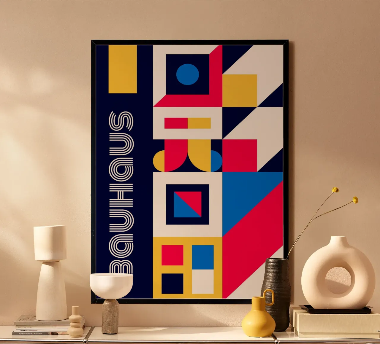 Bauhaus Primary Colors Geometric Abstract Layered Print (imprimé géométrique abstrait) hahnemühle de Grungeo