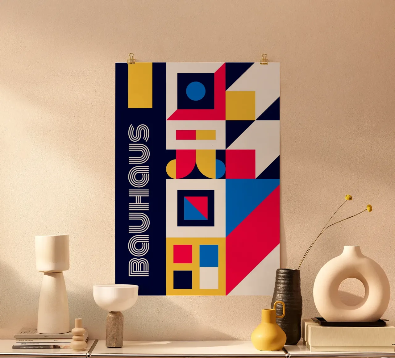 Bauhaus Primary Colors Geometric Abstract Layered Print (imprimé géométrique abstrait) hahnemühle de Grungeo