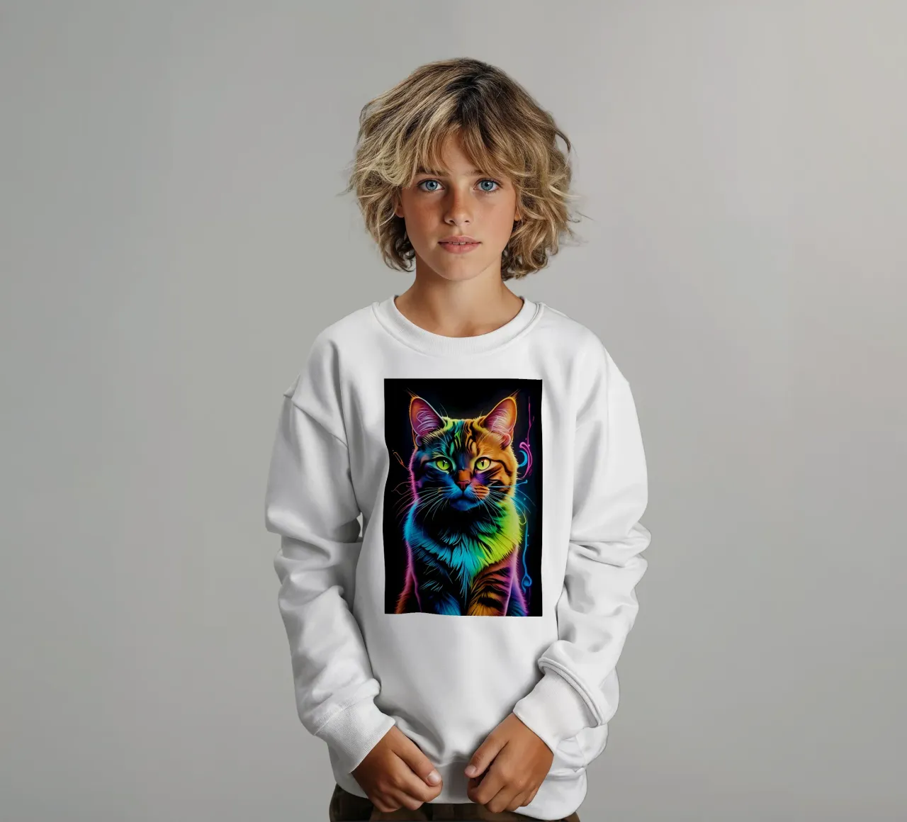 Gatto colorato al neon felpa bambino da MakArena