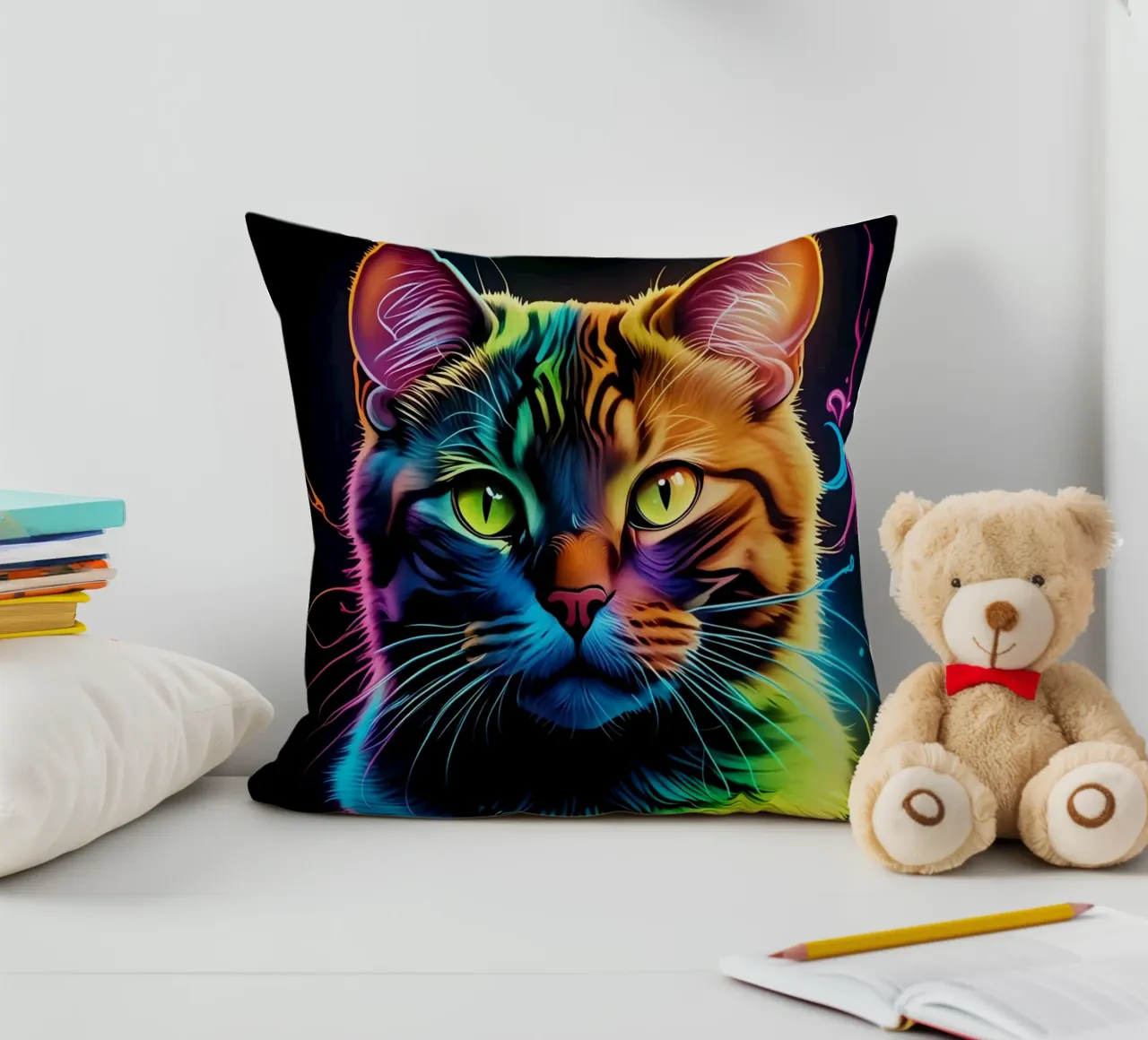 Gatto colorato al neon cuscino da MakArena