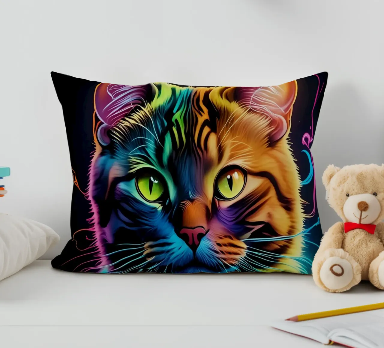 Gatto colorato al neon cuscino da MakArena