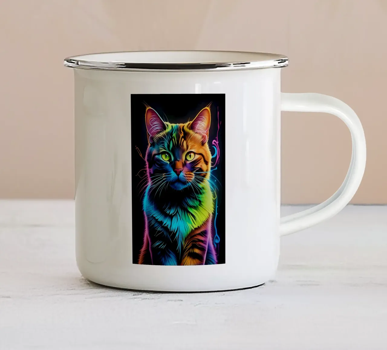 Gatto colorato al neon tazza in smalto da MakArena