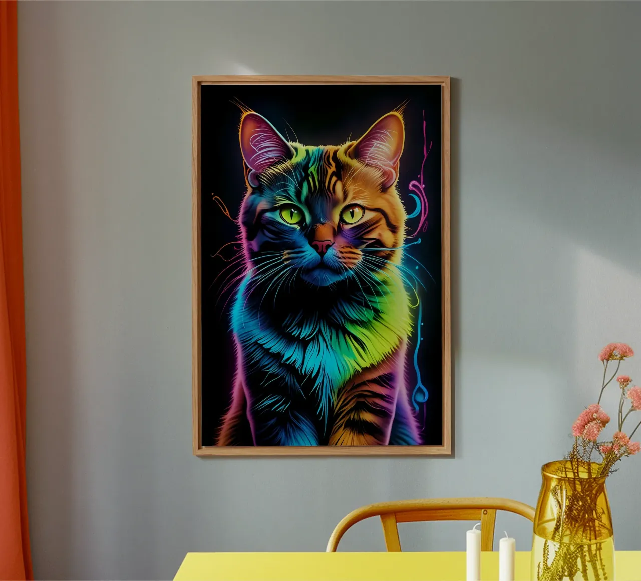 Gatto colorato al neon alluminio dibond da MakArena