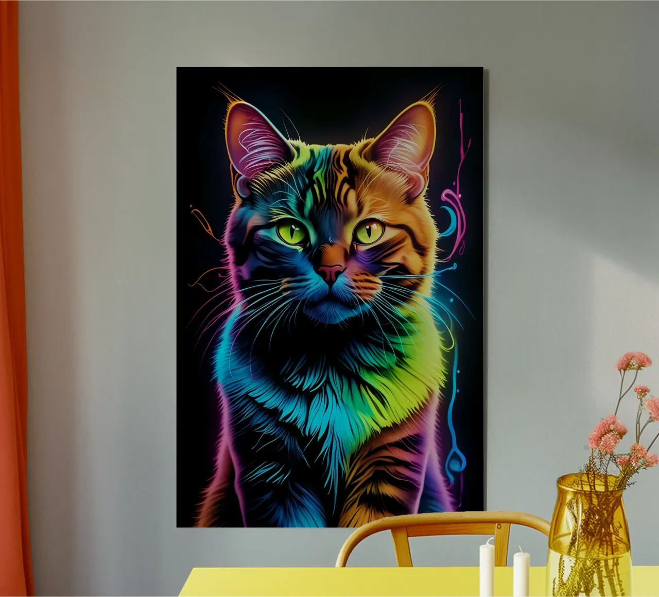 Gatto colorato al neon alluminio dibond da MakArena