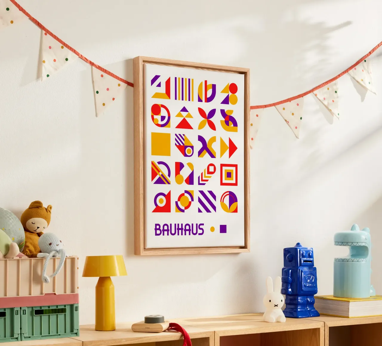 Bauhaus Elementi geometrici Griglia | Viola Rosso Giallo Astratto tela da Grungeo