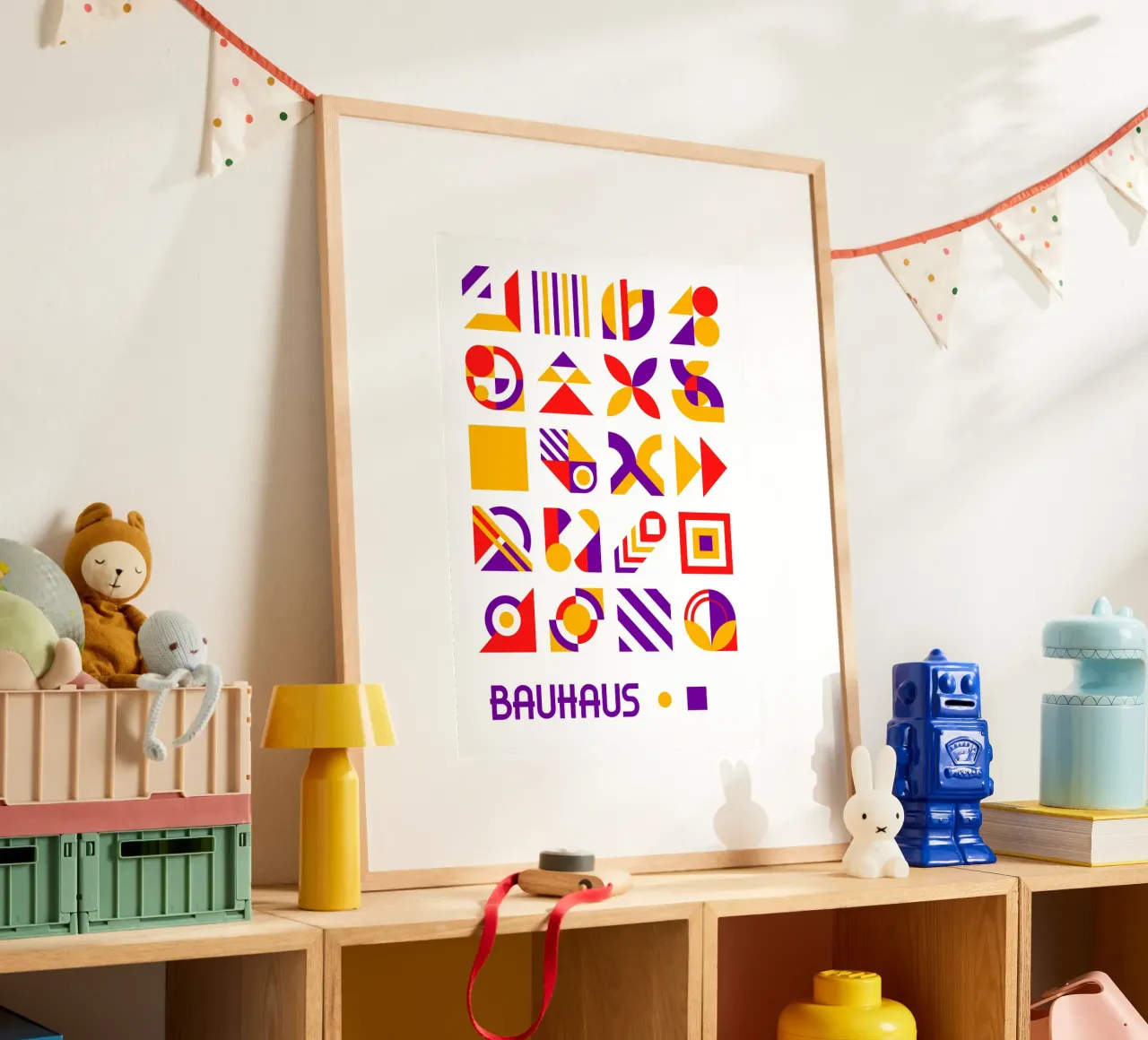 Bauhaus Elementi geometrici Griglia | Viola Rosso Giallo Astratto carta hahnemühle da Grungeo