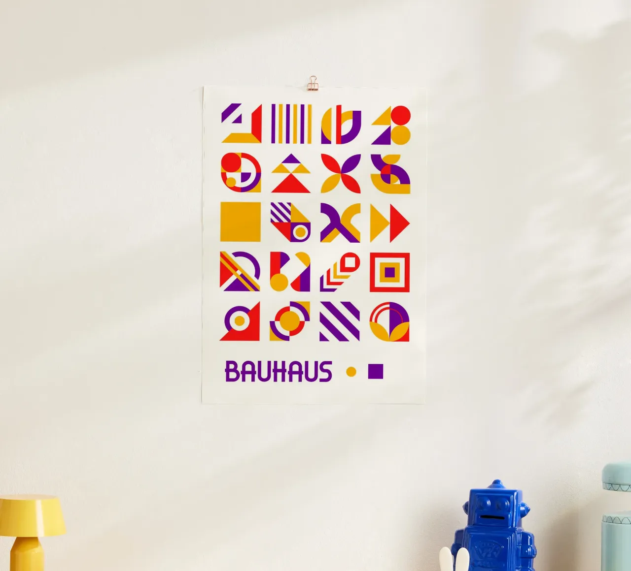 Grille d'éléments géométriques Bauhaus | Violet Rouge Jaune Abstrait hahnemühle de Grungeo