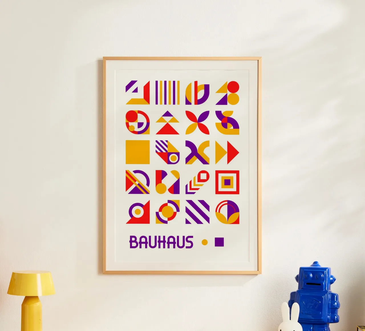 Grille d'éléments géométriques Bauhaus | Violet Rouge Jaune Abstrait hahnemühle de Grungeo