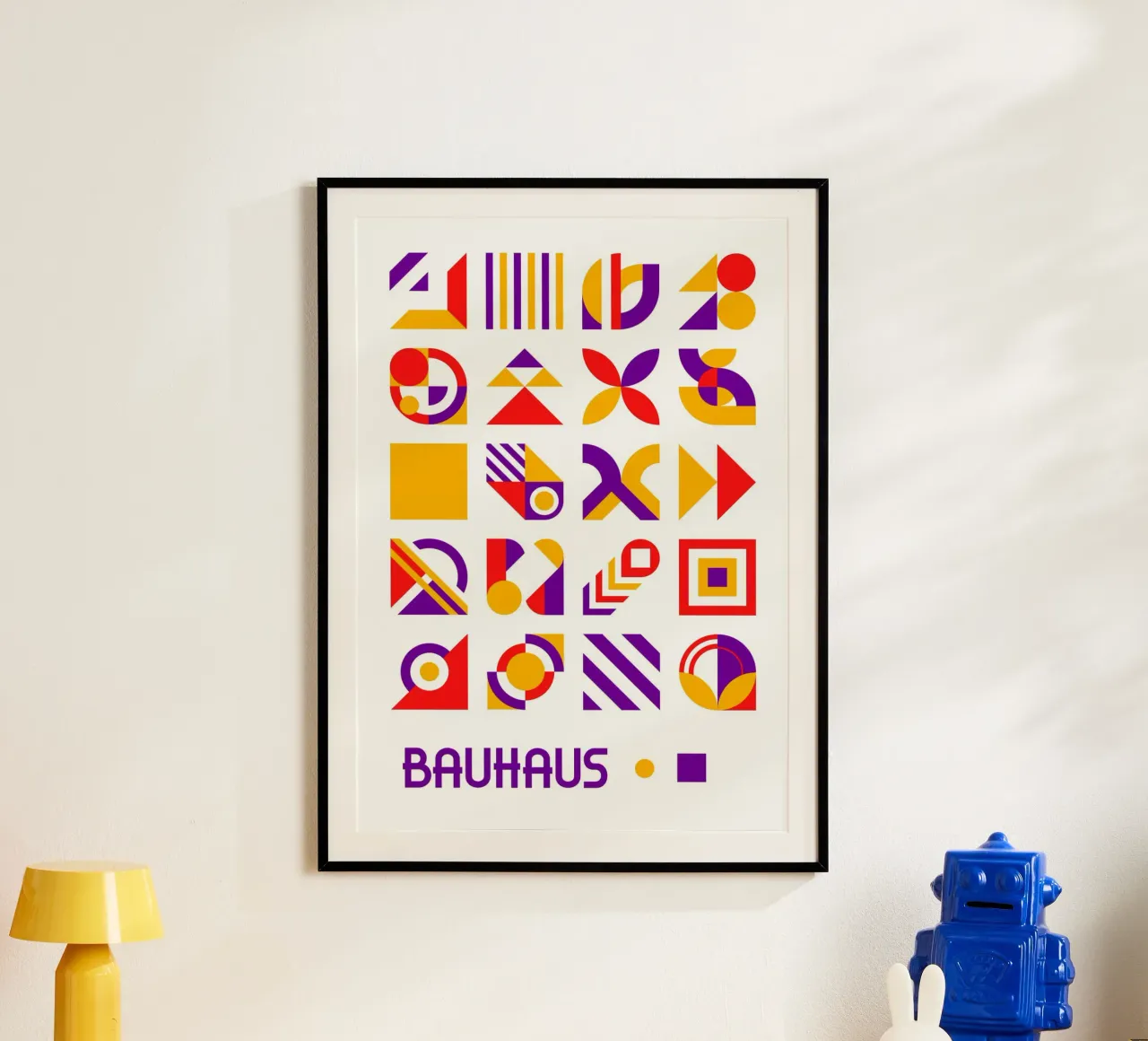 Grille d'éléments géométriques Bauhaus | Violet Rouge Jaune Abstrait hahnemühle de Grungeo
