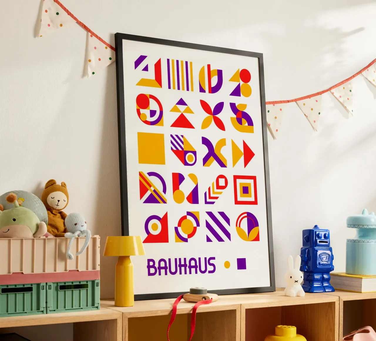 Bauhaus Elementi geometrici Griglia | Viola Rosso Giallo Astratto carta hahnemühle da Grungeo