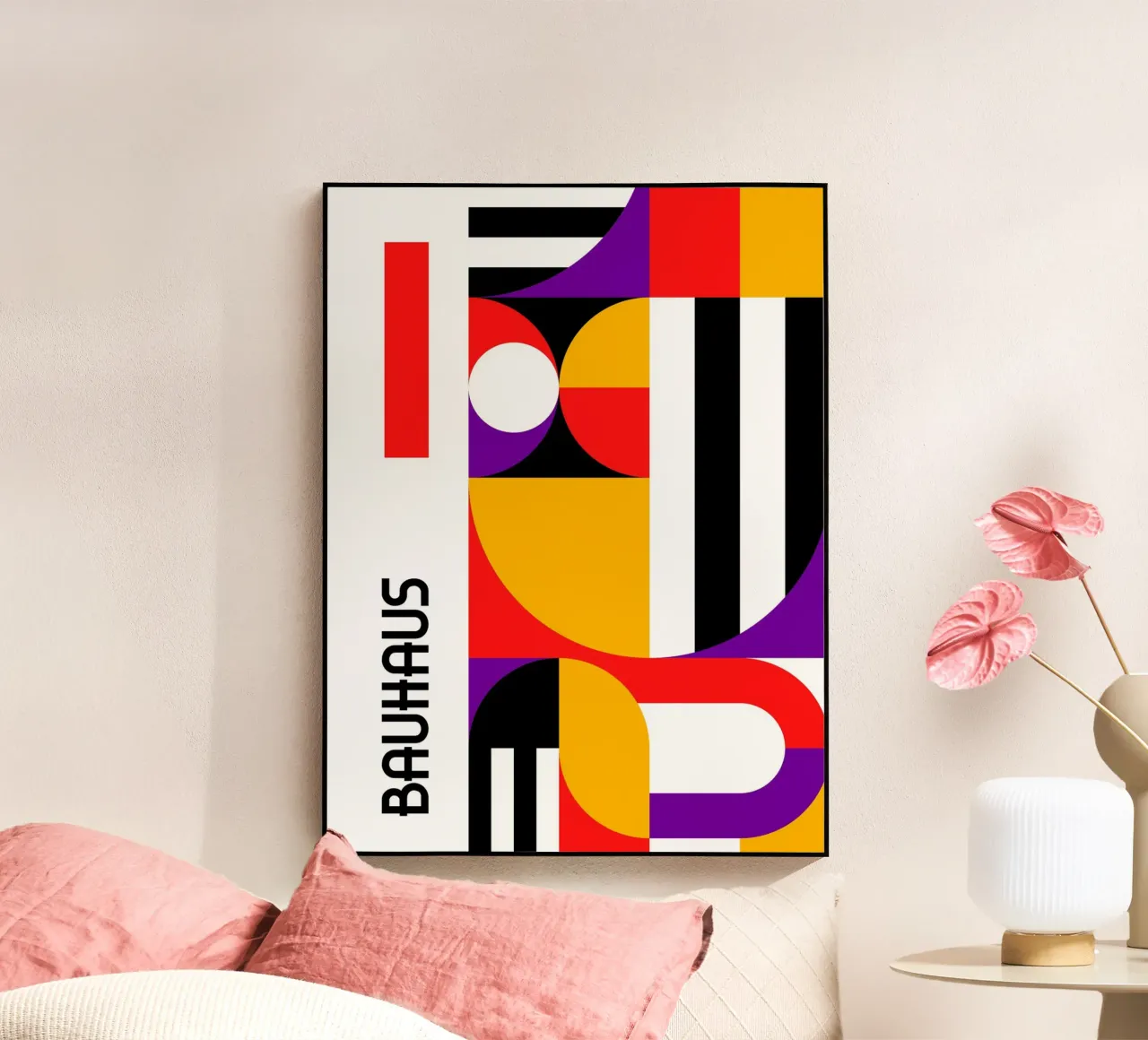 Bauhaus Geometric Shapes Vivid Abstract Color Print Vertical metacrilato de Grungeo