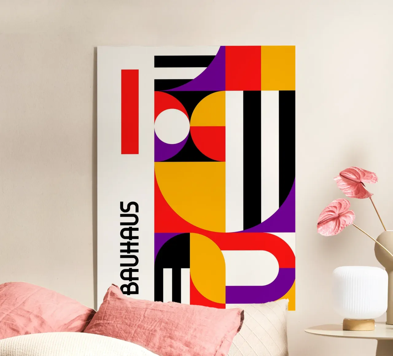 Bauhaus Geometric Shapes Vivid Abstract Color Print Vertical metacrilato de Grungeo