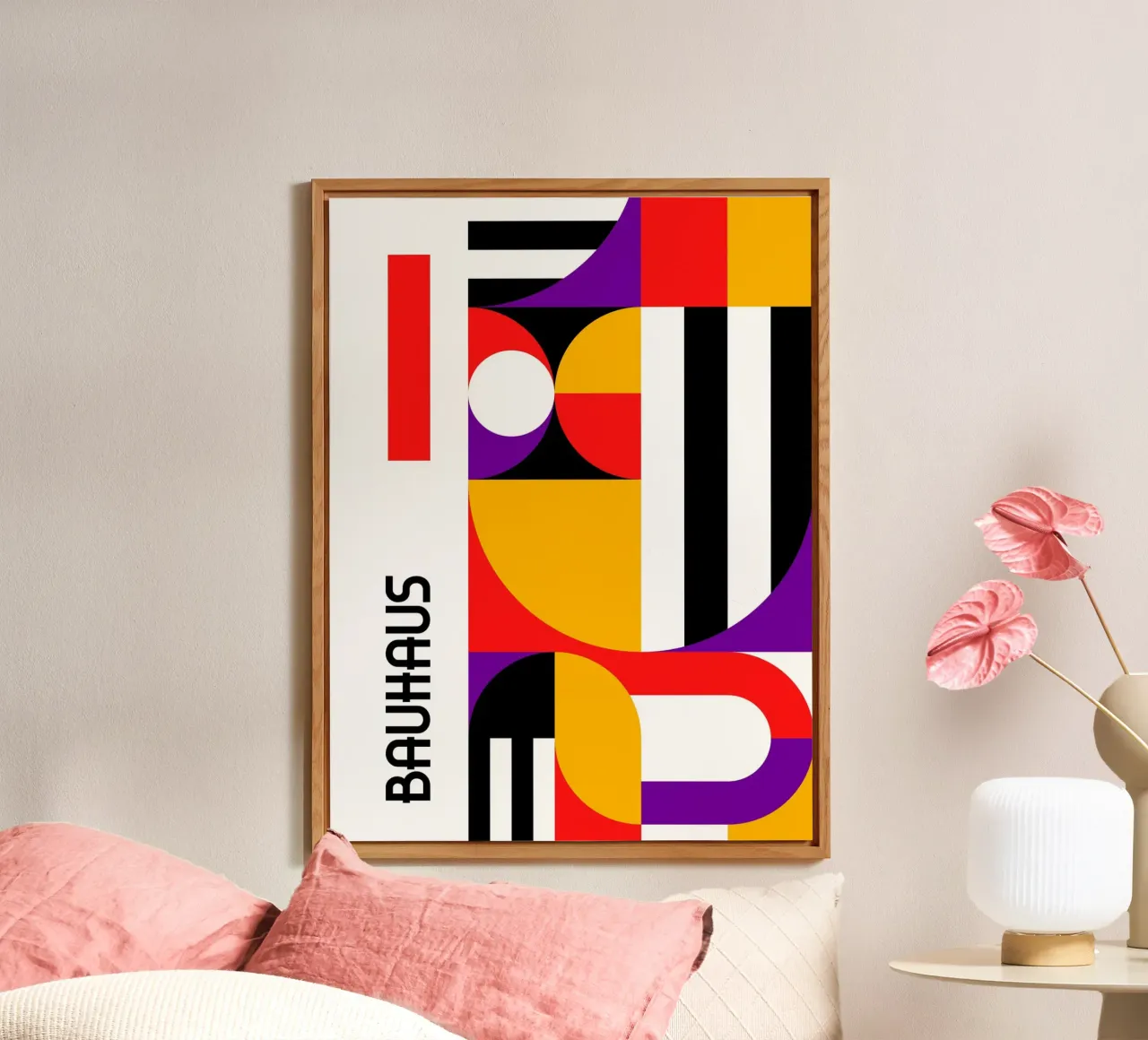 Bauhaus Forme geometriche Vivace colore astratto Stampa verticale pannello forex da Grungeo